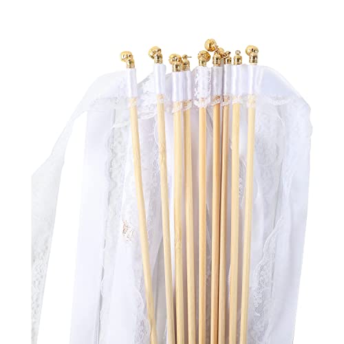 50 pcs Wedding Wands, Wedding Wand Ribbon Wands with Bell, Silk Fairy Stick, Wedding Wands for Parties, Holidays, Celebrations, White
