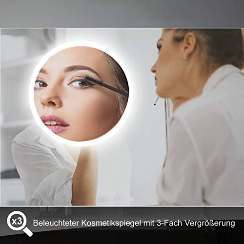 LISA bathroom mirror 120 x 80 cm with LED lighting rectangular wall mirror anti-fog light mirror with touch switch IP44 cold white with clock