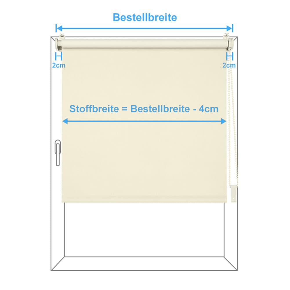 Eurohome blackout roller blind thermal blind 50x130cm (fabric width 46 cm) cream clamp fix without drilling with same color coating side pull roller blind Oeko-TEX Standard 100 clamp blind for window & door