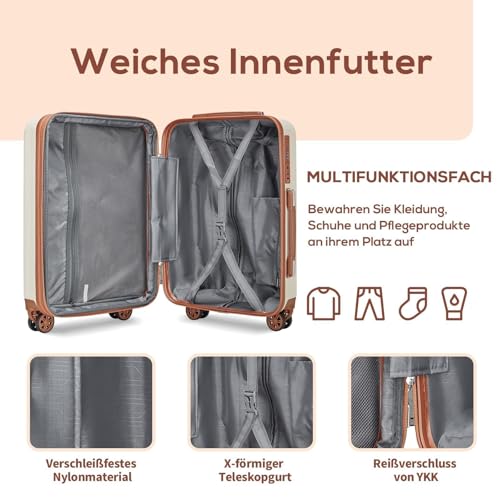 Joyway suitcase carry-on luggage set of 4, hard shell suitcases with drink holder, 4 wheels TSA lock The suitcase, Beige Brown