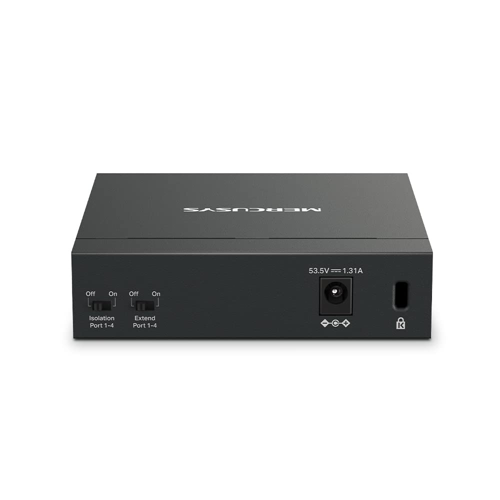Mercusys MS105GP PoE Switch 5-Port Gigabit LAN Switch with 4 PoE+ Ports (65 Watts, IEEE 802.3af/at PoE, fanless, plug-and-play, sturdy metal housing)