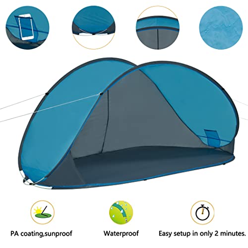 Duhome Beach Shelter Pop Up Beach Tent UV Protection Throw Tent Weather and Privacy Protection Camping Tent for Family Beach Camping (Gray+Blue)