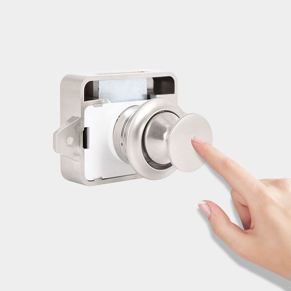 POHOVE 10pcs Push Button Catch Door Lock, Metal Push Button Knob Lock for RV Caravan Van Yacht Drawer Cabinet Door (Silver)