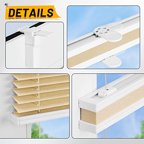 BelleMax pleated blind without drilling, thermal pleated roller blind with clamp fixation, light beige 45x140cm (WxH), blackout pleated blind 100% lightproof for windows, opaque privacy sun protection