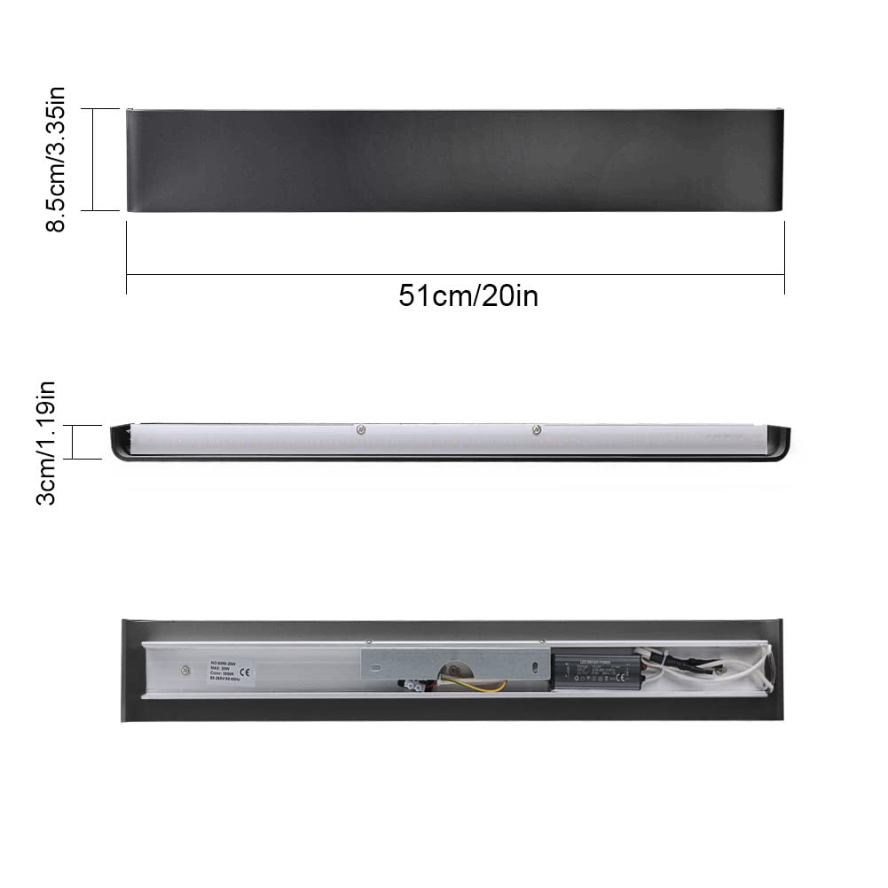 Klighten wall lamp, 16W, modern indoor wall lighting, 51cm, up and down wall light indoors, warm white 3000K for bedroom, living room, stairs, and bathroom, black.