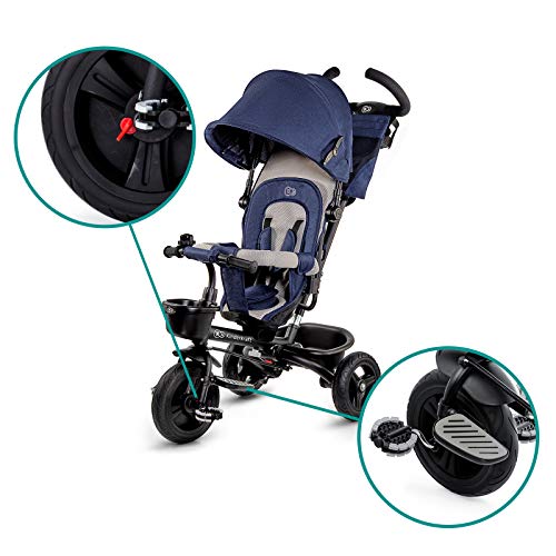 Children's trike 6 in 1 AVEO, kids tricycle, jogger with accessories, foldable, sunroof, handlebars, puncture-proof wheels, rubber wheels, from 9 months to 5 years, accessories, navy blue