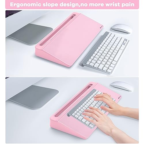 Varhomax Desk Organizer, Desktop Whiteboard Glass Pink With Storage Erasable, To Do List, Note Pad and Keyboard Stand for Home Office, Office and School Supplies
