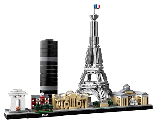 LEGO Architecture Paris, model kit featuring Eiffel Tower, Champs-Élysées, and Louvre model. Skyline collection for home or office decor. Great gift idea for collectors, men, and women. Item number 21044.