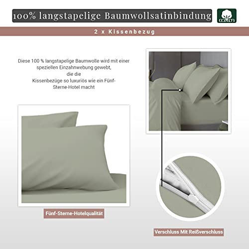 Pizuna Luxury Soft Satin 2-Pack Pillowcase 40x80 cm New Sage Green, 400 Thread Count Cotton Square Pillowcases, 100% Long Staple Cotton Pillowcase (New Sage Green, 40x80 cm)
