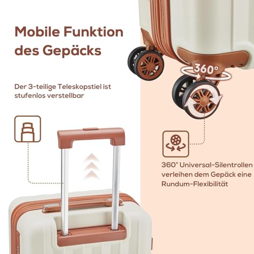 Joyway suitcase carry-on luggage set of 4, hard shell suitcases with drink holder, 4 wheels TSA lock The suitcase, Beige Brown