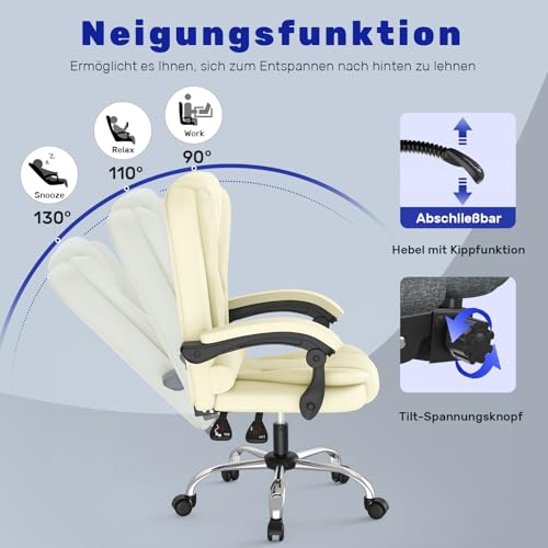 Rattan tree Ergonomic Office Chair, Desk Chair, PU Leather Computer Chair with Padded Armrest and Soft Headrest, Backrest, Tilt Function, Height Adjustable, Executive Chair, Beige