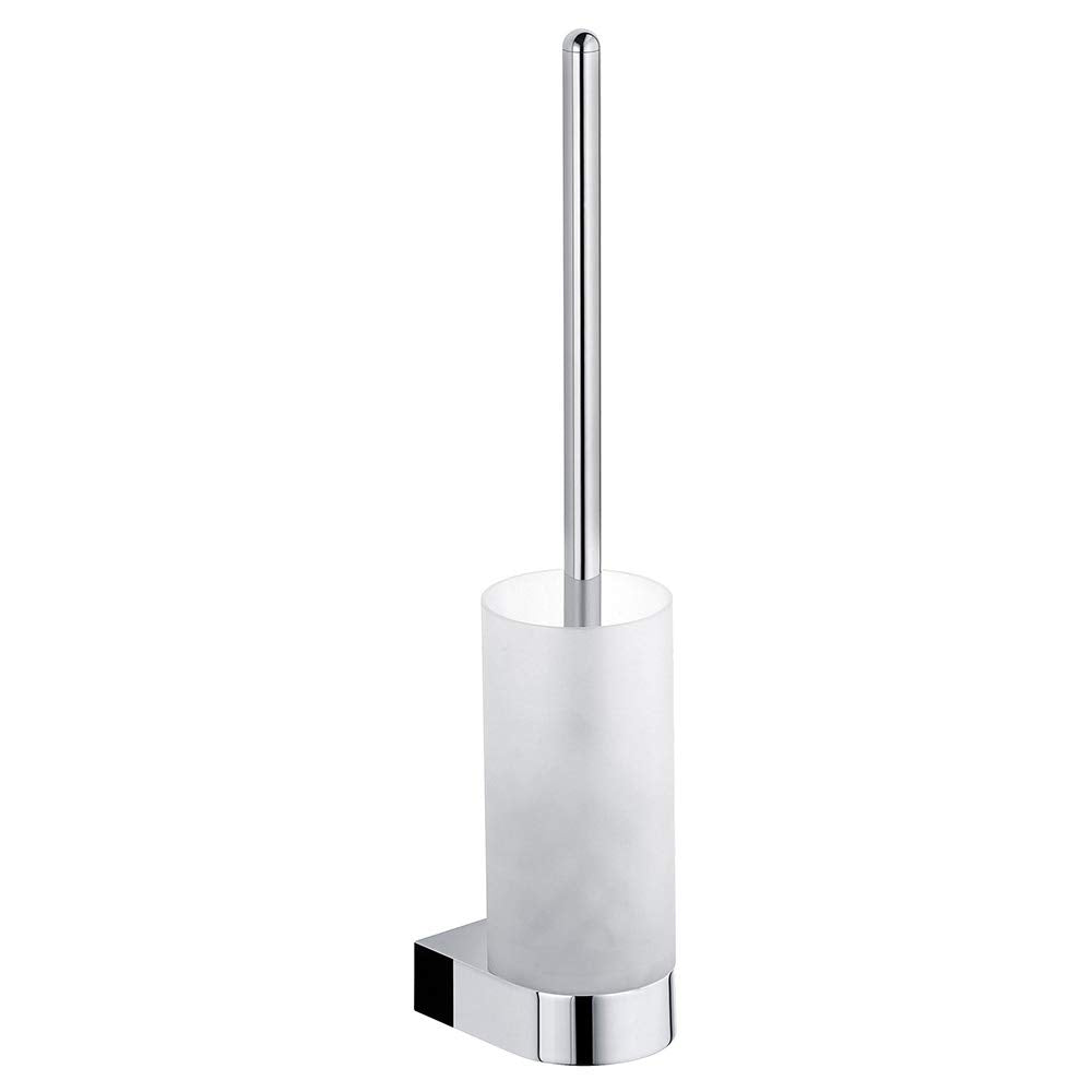 KEUCO toilet brush set made of frosted crystal glass and chrome-plated metal, wall-mounted, includes brush holder for bathroom and guest WC, Edition 300.