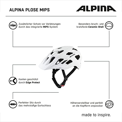 ALPINA PLOSE MIPS - Safe and comfortable MIPS Enduro & MTB bike helmet with antibacterial padding for adults, optimal protection, White matt, L (57-61 cm)