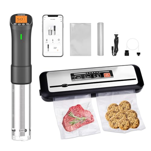 INKBIRD WiFi Sous Vide Cooker Set WiFi Sous Vide Stick ISV-200W + Vacuum Sealer INK-VS01, Sous Vide Cooker App Control 360° Circulation 0℃-90℃ Temperature, Vacuum Sealer with Built-in Cutter
