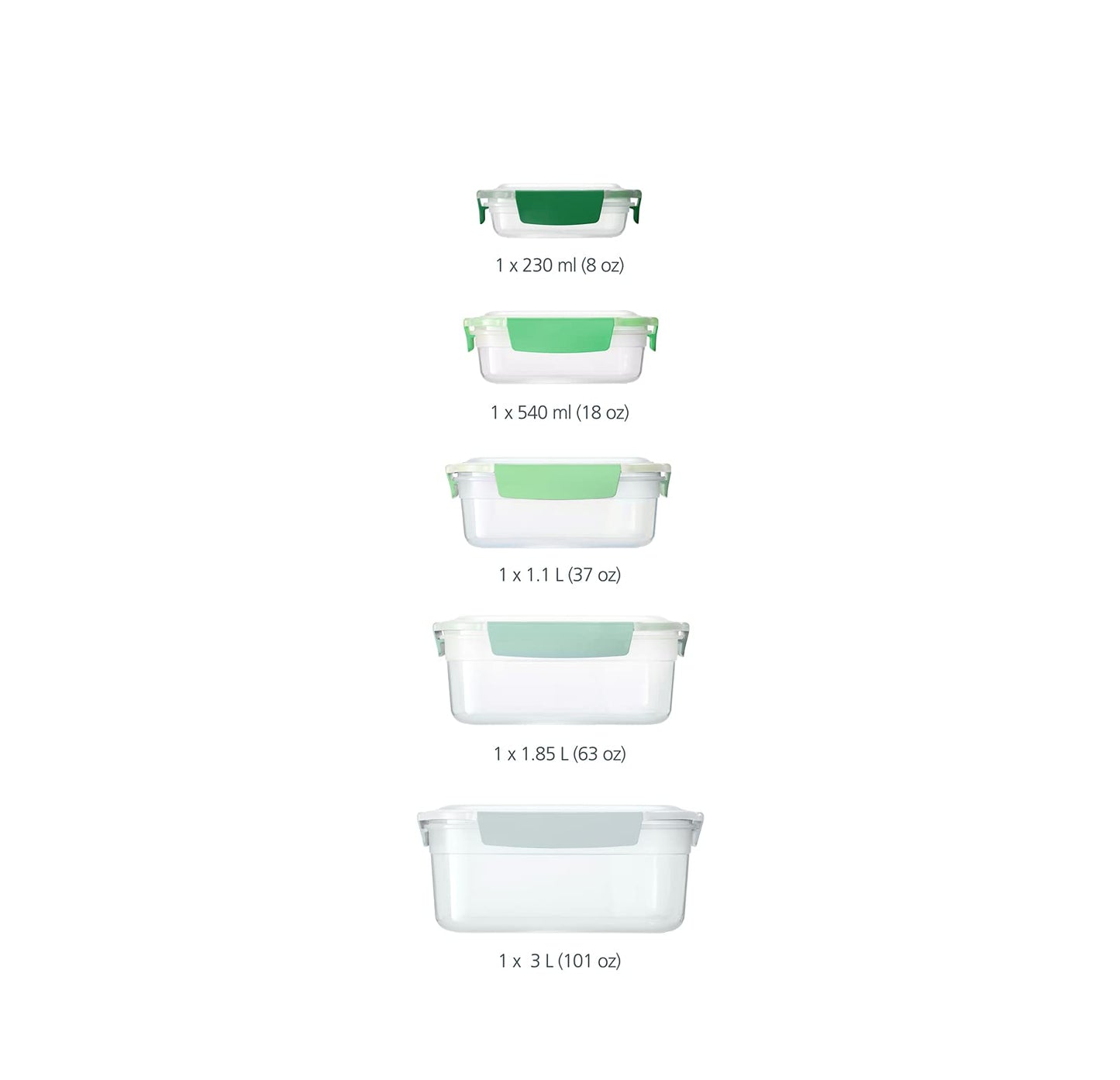 Joseph Joseph Nest Lock, 5-piece plastic kitchen food storage container set with lids, leakproof, airtight, space-saving, BPA-free - Sage Green