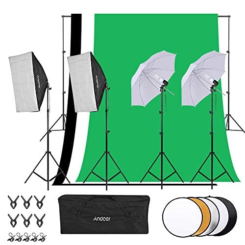 Photography kit 1.8m * 2.7m black white green cotton backdrops 6 set fish-like clamps 2 set 33-inch white softlight umbrellas