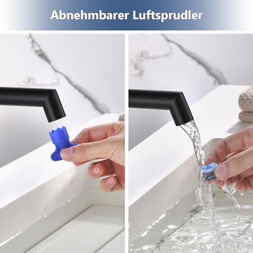 Black Bathroom Faucet, Ulytid Sink Faucet for Bathroom, Stainless Steel Single Handle Basin Tap, Cold & Hot Water Mixer Tap, Basin Faucet with Spout Height 111 mm