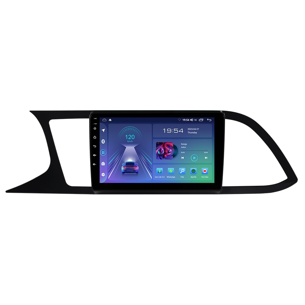 JUNHUA 9" Android 12 car radio with navigation 2G+32G replacement for SEAT Leon MK3 2013-2019, supports Wireless Carplay Android Auto, WiFi Bluetooth 5.1 GPS DSP steering wheel USB.