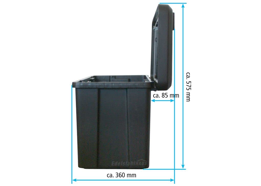 DAKEN Blackit L - 750 x 300 x 355 mm, drawbar box with 2 locks, toolbox for trailer storage box 50 L (with universal holder)