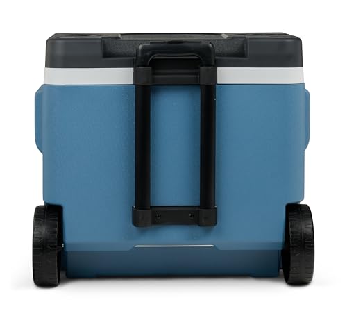 IGLOO IP42 Roller Passive Cooler 42 L, ice blue thermobox with wheels and telescopic handle, cooler for leisure, work, and camping.