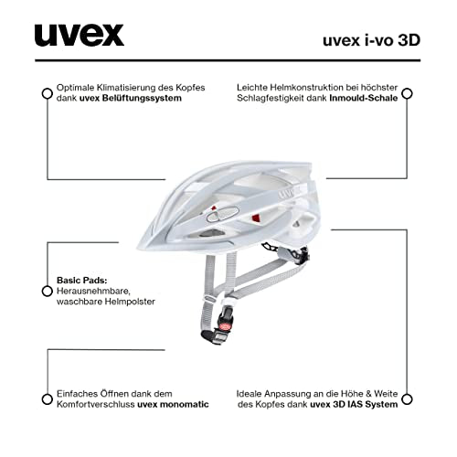 uvex i-vo 3D - Lightweight all-round helmet for men and women - customized size adjustment - expandable with LED light - Cloud - 52-57 cm