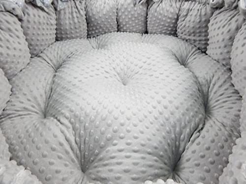 LOOLAY Babynest 3in1 XXL – Baby nest, play mat, and travel bed 90/155cm - Handmade from cotton with ruffles - Perfect for twins (Dandelion Grey/Minky Grey)