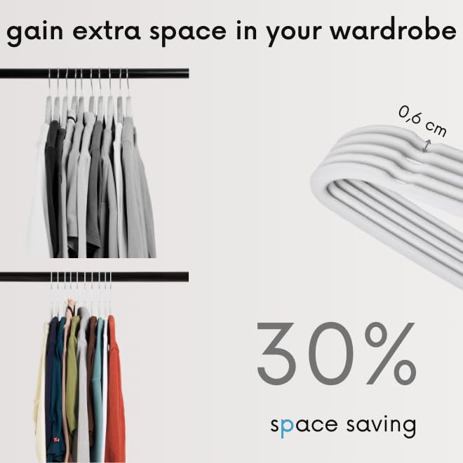 OGIVO Velvet Hangers - 50 pack - Non-slip hangers for your wardrobe - small rod for ties - 360° swivel hooks - notches in shoulder area - Hangers Clothes (White)
