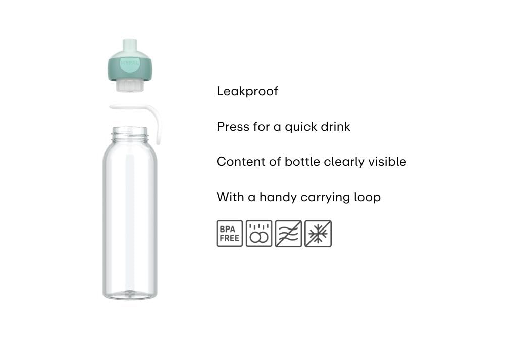 Mepal - Pop-Up Campus water bottle - Leak-proof drinking bottle for school & on the go - Transparent drinking cup - BPA-free & dishwasher safe - 500 ml - Blue
