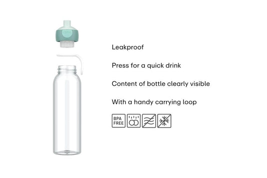 Mepal - Pop-Up Campus water bottle - Leak-proof drinking bottle for school & on the go - Transparent drinking cup - BPA-free & dishwasher safe - 500 ml - Blue