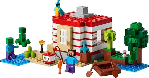 LEGO Minecraft The TNT Jungle House - Gamer toy for kids - Interactive playset with boat, Steve, Creeper, and Zombie minifigures - Gaming gift for girls & boys 8+ years old - 21275