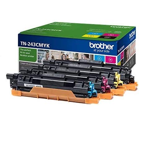 Brother TN-243CMYK Original Toner Cartridge prints up to 1000 pages, in cyan, magenta, yellow, and black. 1 pack.