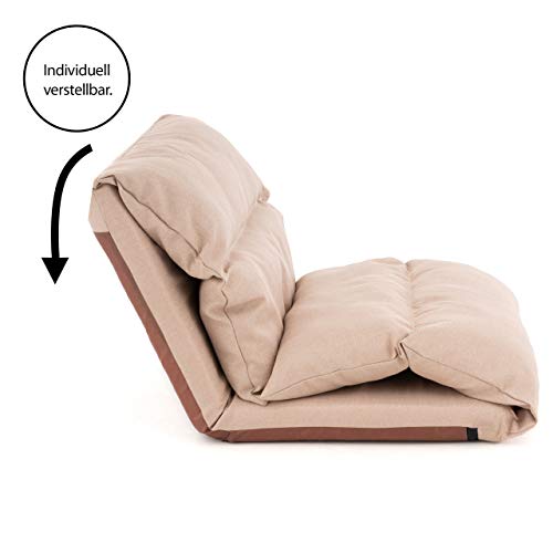 Nexos Trading Floor Chair with Cushion - foldable washable adjustable backrest Sleep function - 52x65x60 cm khaki