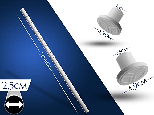 MEISENBERG no-drill shower curtain rod 70-110cm, Ø25mm White Extendable telescopic rod for clamping - wardrobe rod shower rod & clothes rod - for your wardrobe and shower