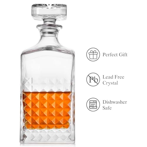 Lighten Life Whiskey Decanter, 1000 ml crystal decanter with stopper in gift box, lead-free whiskey carafe whiskey bottle, premium Scotch decanter for whiskey, bourbon, bourbon decanter for men.
