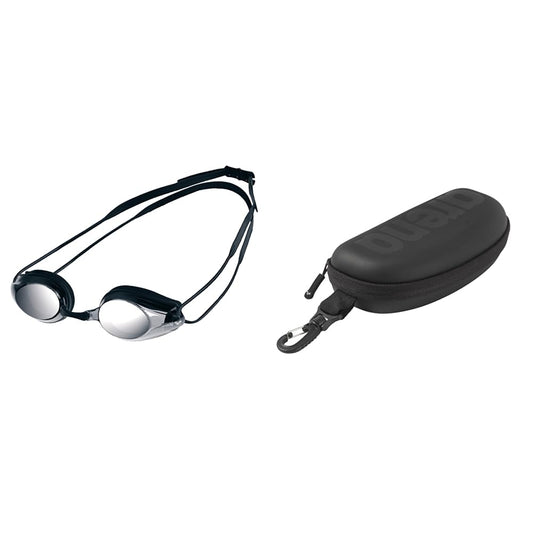 ARENA Tracks Mirror Anti-Fog Competition Swim Goggles Unisex for Adults & Swim Goggle Case, Goggle Case Hardcase, Goggle Case Hard Shell, Black