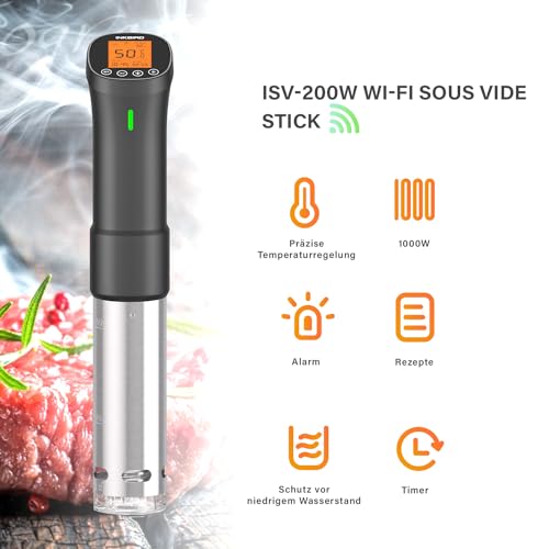 INKBIRD WiFi Sous Vide Cooker Set WiFi Sous Vide Stick ISV-200W + Vacuum Sealer INK-VS01, Sous Vide Cooker App Control 360° Circulation 0℃-90℃ Temperature, Vacuum Sealer with Built-in Cutter