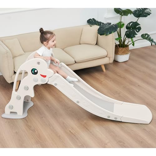 Baby Vivo Children's Slide Toddler Slide Garden Slide Plastic Dolphin with rounded corners & edges for Indoor & Outdoor in White