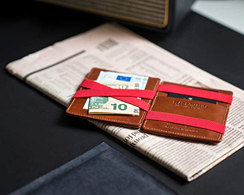 Jaimie Jacobs Flap Boy Slim without coin compartment Magic Wallet integrated RFID protection Magic wallet genuine leather (Dark brown with red)