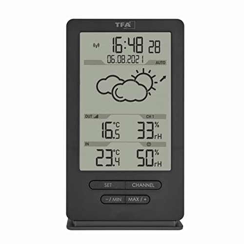 TFA Dostmann Digital Wireless Weather Station with Outdoor Sensor, 35.1162.10, Indoor and Outdoor Climate, with Transmitter, Weather Forecast, including Radio Clock, Temperature/Humidity, Amazon Exclusive, Gray