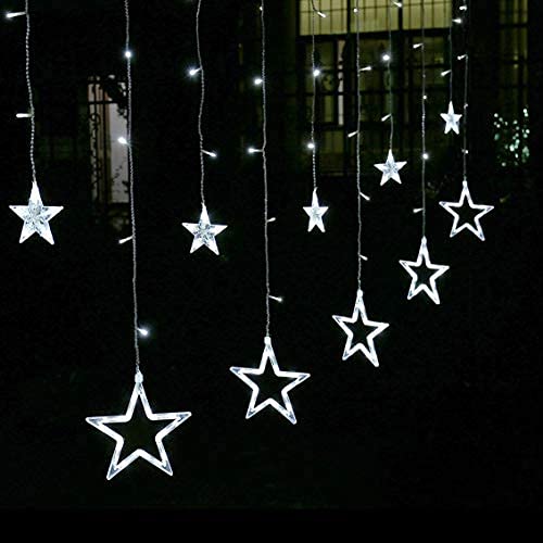 12 star LED string lights, curtain of lights, Christmas lights, star curtain with 138 LEDs, 8 modes for indoor and outdoor use, perfect for Christmas, parties, decorations, weddings, gardens, and balconies.
