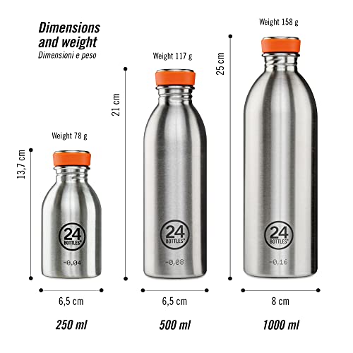 24Bottles Urban - water bottle 1L, 100% sealed lid, eco-friendly stainless steel water bottle, ultralight sports bottle (non-insulated), Italian design, candy pink