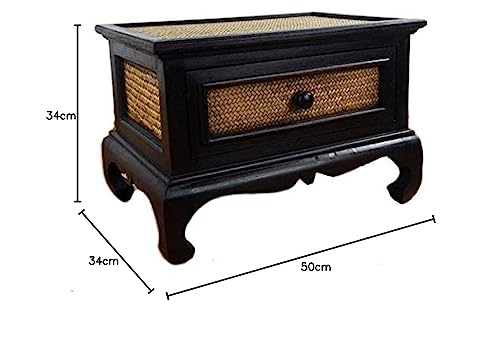 Livasia opium table with drawer, side table, small coffee table made of wood and rattan.