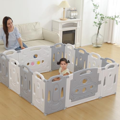 Gupamiga Folding Baby Playpen Kids Activity Center Safety Play Yard Home Indoor Outdoor New Pen (Folding Universe Set 14-Panel)
