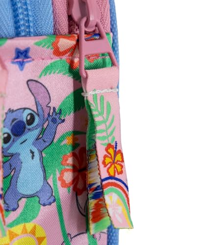 Clondo pencil case for kids, for Stitch and Angel Kiss fans, 3 organized compartments, filled pencil case for boys and girls, 45 pieces for school.