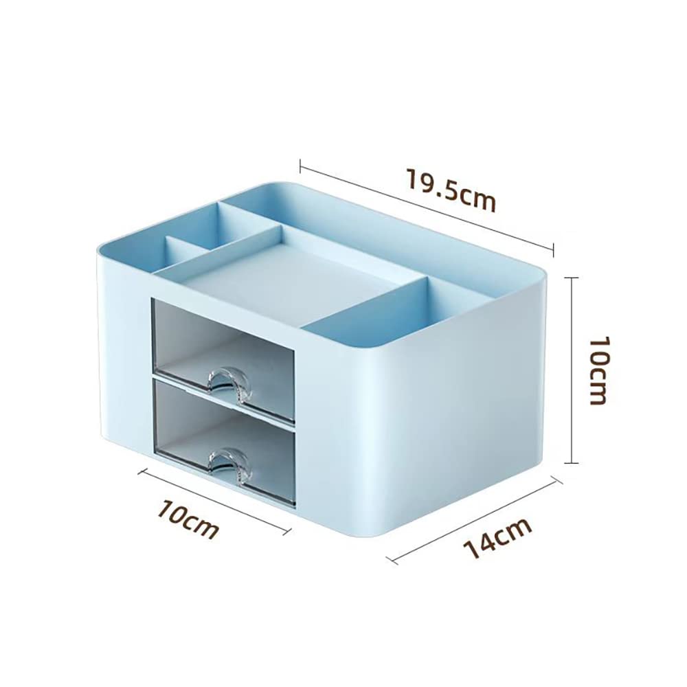 Creative & simple desk organizer, 6 compartments, plastic desk organizer with drawer, multifunctional desk organizer, pencil holder for school, office, home (Blue)