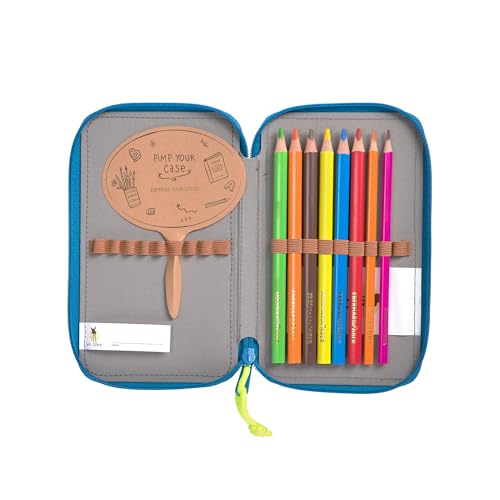 Casual pencil case filled with 20 pieces / School Triple Pencil Case Unique Blue