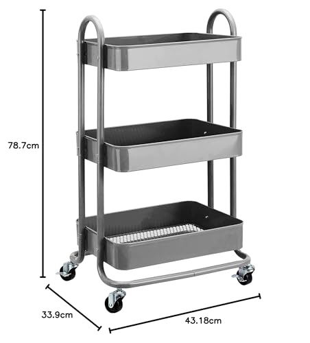 Amazon Basics Tool or Kitchen Trolley, 3 Levels, Metal, Anthracite