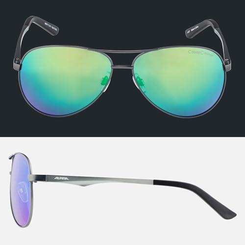 ALPINA A 107 - Mirrored and shatterproof sunglasses with 100% UV protection for adults, gun matte, One Size