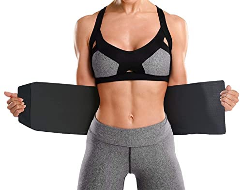 Bracoo waist trimmer belt for men and women, sweat belt for gym, sports, training, adjustable fitness belt, flexible neoprene waist belt, waist trainer for fitness training, SE22, S/M.
