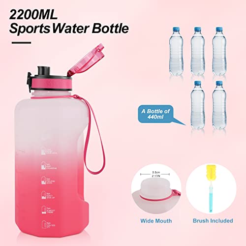 GEMFUL Sports Water Bottle 2.2 Liters Large Gym Training Bottle with Handle BPA Free with Time Markings for Fitness Yoga Camping